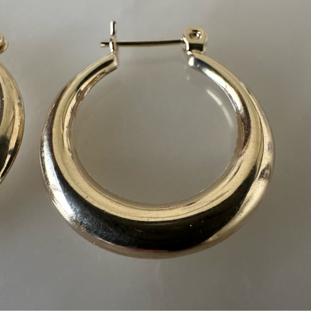 Glossy 14k Solid Gold Hoop Earrings - Picture 4 of 13